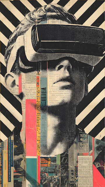 Retro VR Headset Portrait Collage Pop Art Newspaper Texture - Free mobile Wallpaper