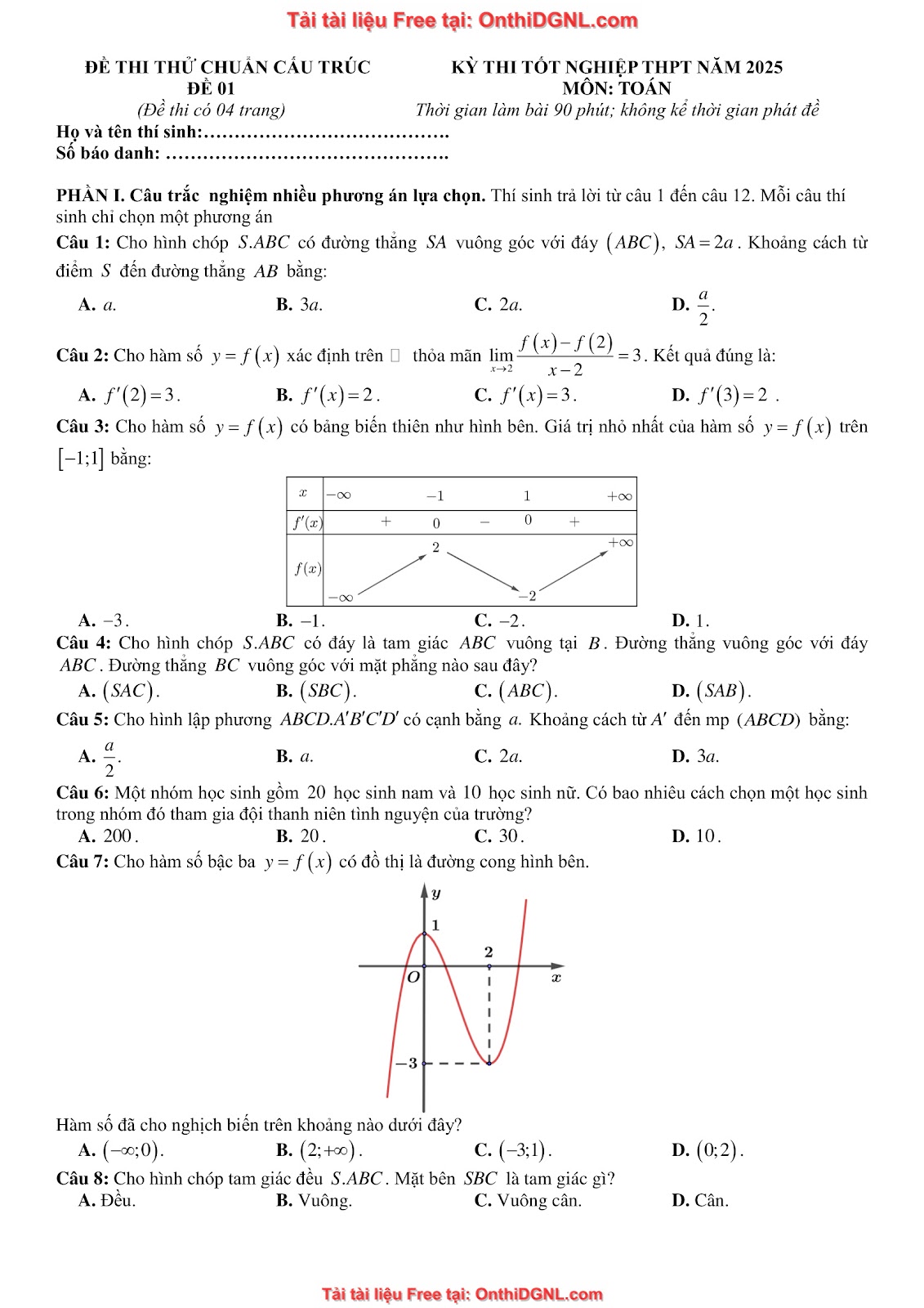 32 đề phát triển minh họa môn toán - có đáp án