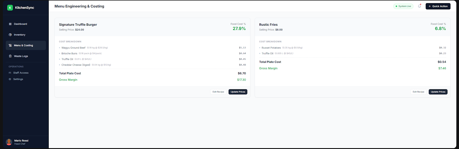 Menu Engineering & Costing