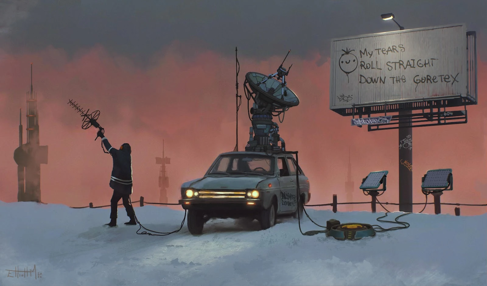 Sci-Fi Car in Frozen Landscape - Digital Concept Art 5K Wallpaper (6000x3523)