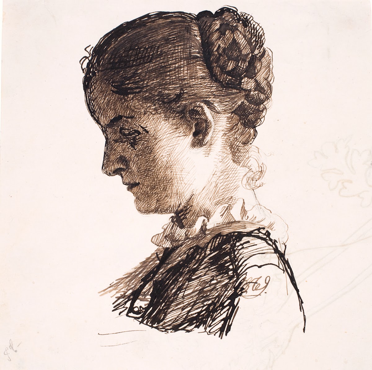Kunstnerens søster Elisabeth Profil tv Fletningefrisure 1869