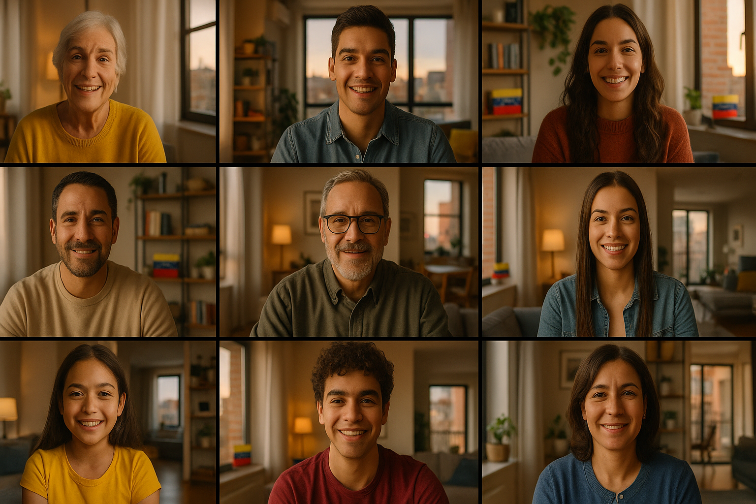 Venezolanos conectados por videollamada desde distintas ciudades, gesto de apoyo