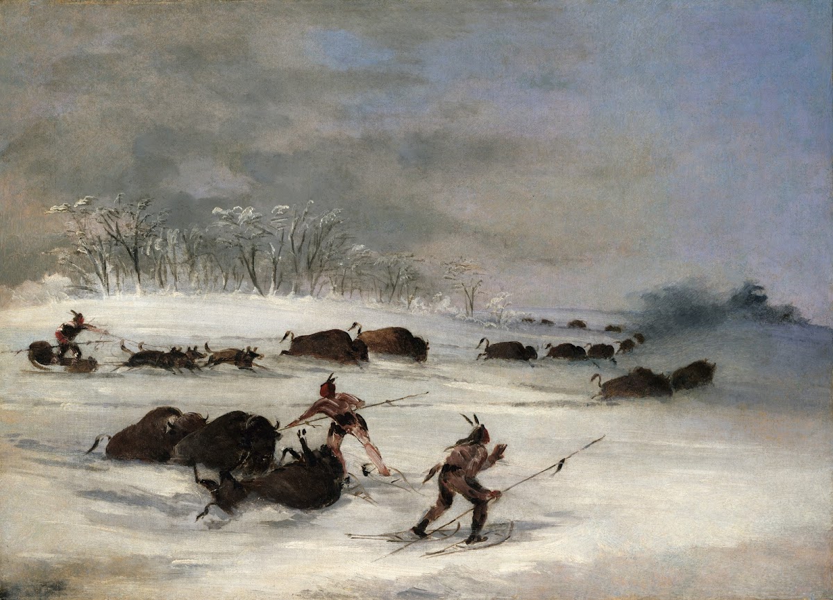 Sioux Indians On Snowshoes Lancing Buffalo 1846 1848