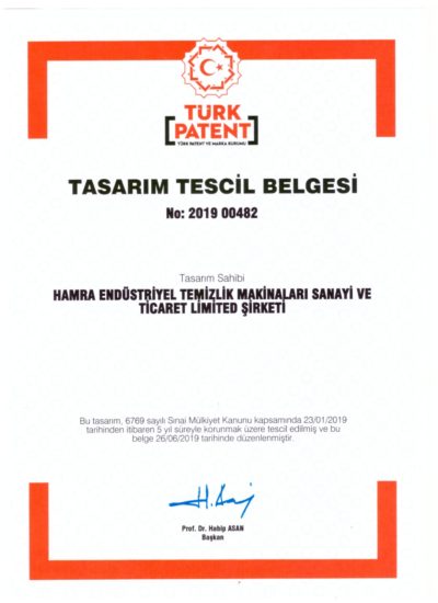Tasarım tescil belgesi Hamra