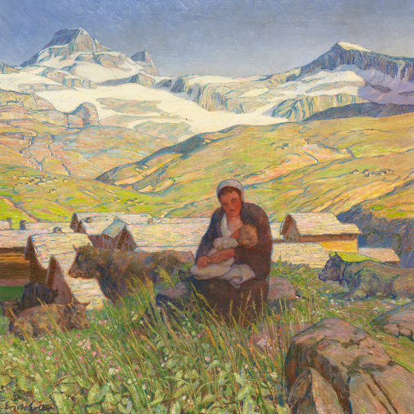 Berglandschaft Mit Stillender BäUerin 1900