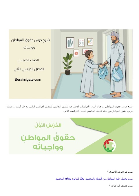 شرح درس حقوق المواطن وواجباته - بوابة البريمي - دراسات الصف 5 الفصل 2