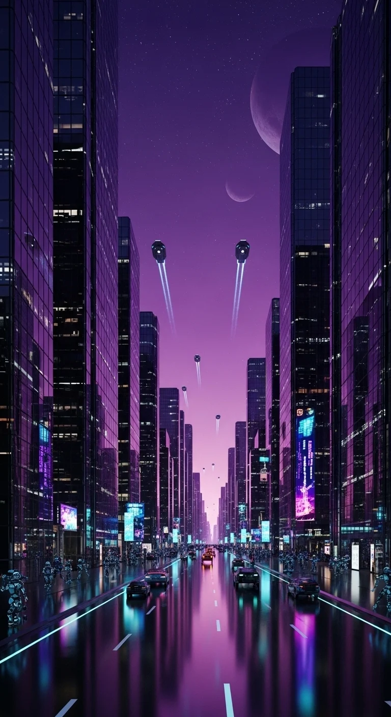 Futuristic Neon City with Flying Cars and Planets - Free 4K mobile Wallpaper