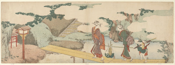 Two Women and a Boy on Boardwalk 1800s