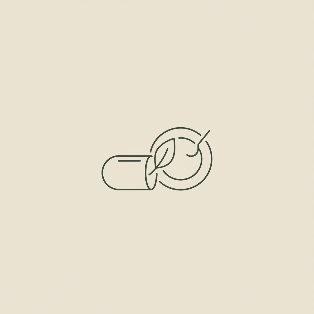 Minimal Tonum-style line illustration of a capsule, leaf, and plate on beige background — How often should I get B12 shots for weight loss?