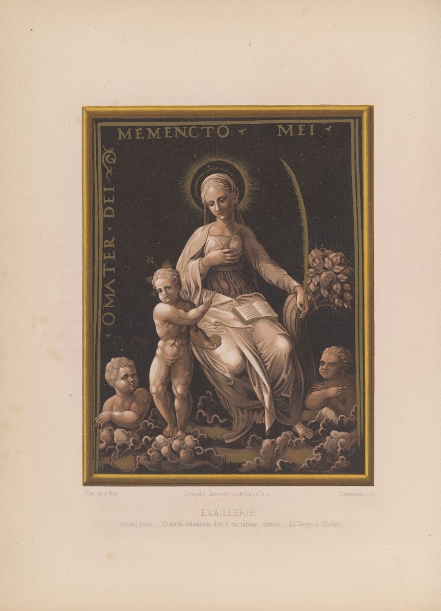 Email peint Grisaille réhaussée dor à carnations teintées La Vierge et lEnfant 1