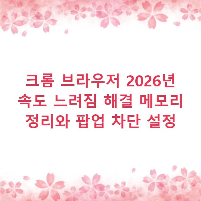 크롬 브라우저 2026년 속도 느려짐 해결 메모리 정리와 팝업 차단 설정