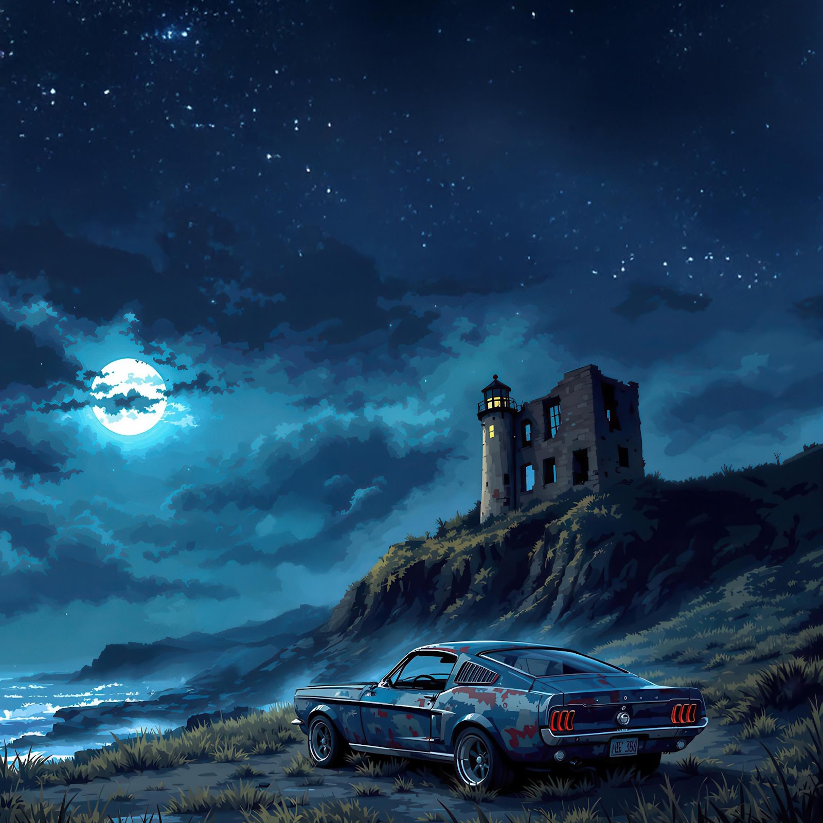 Download Ford Mustang Under The Moonlight 4K iPhone