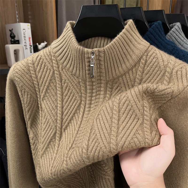 Wool sweater with zipper, chunky knit
