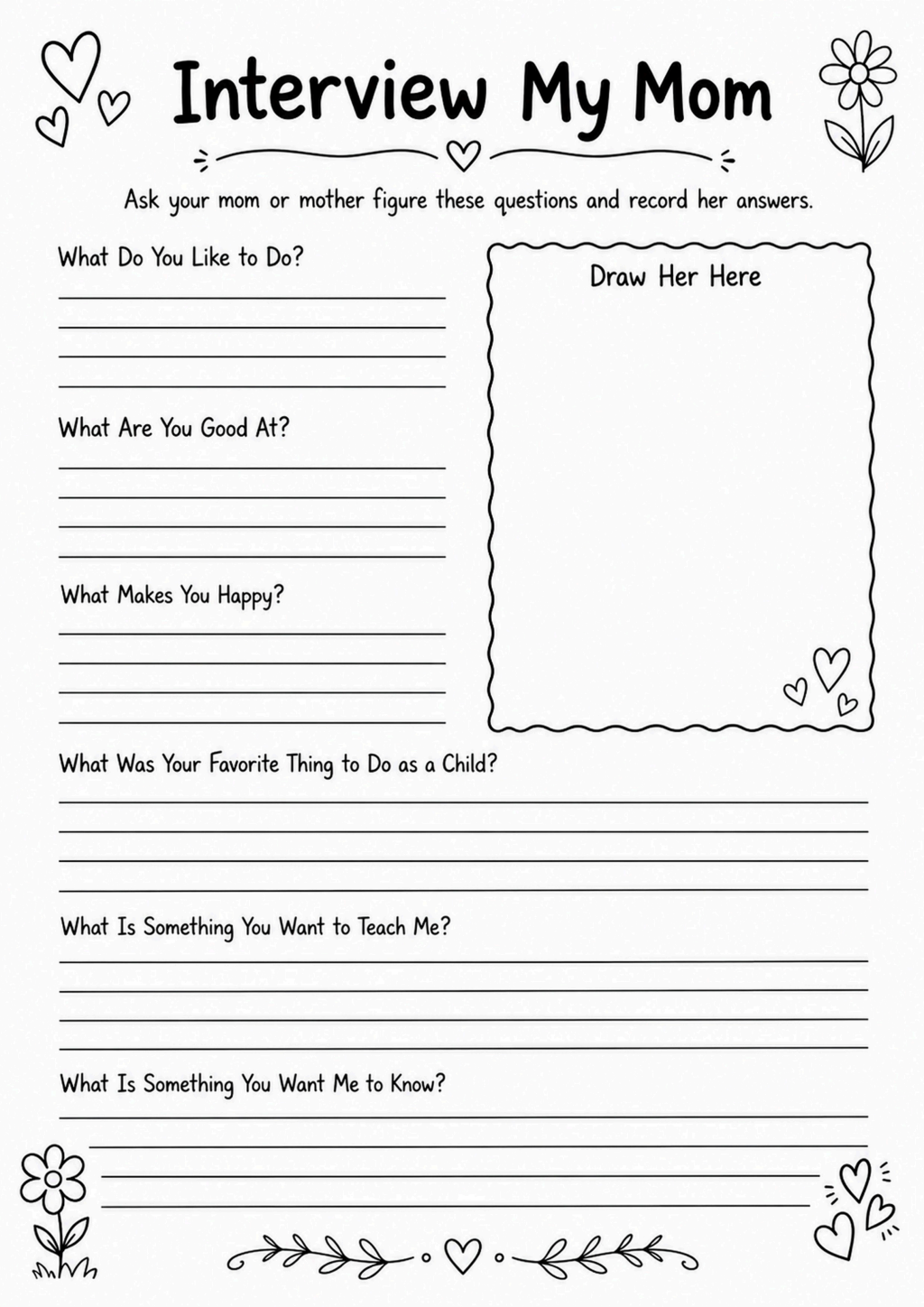 Interview My Mom Worksheet