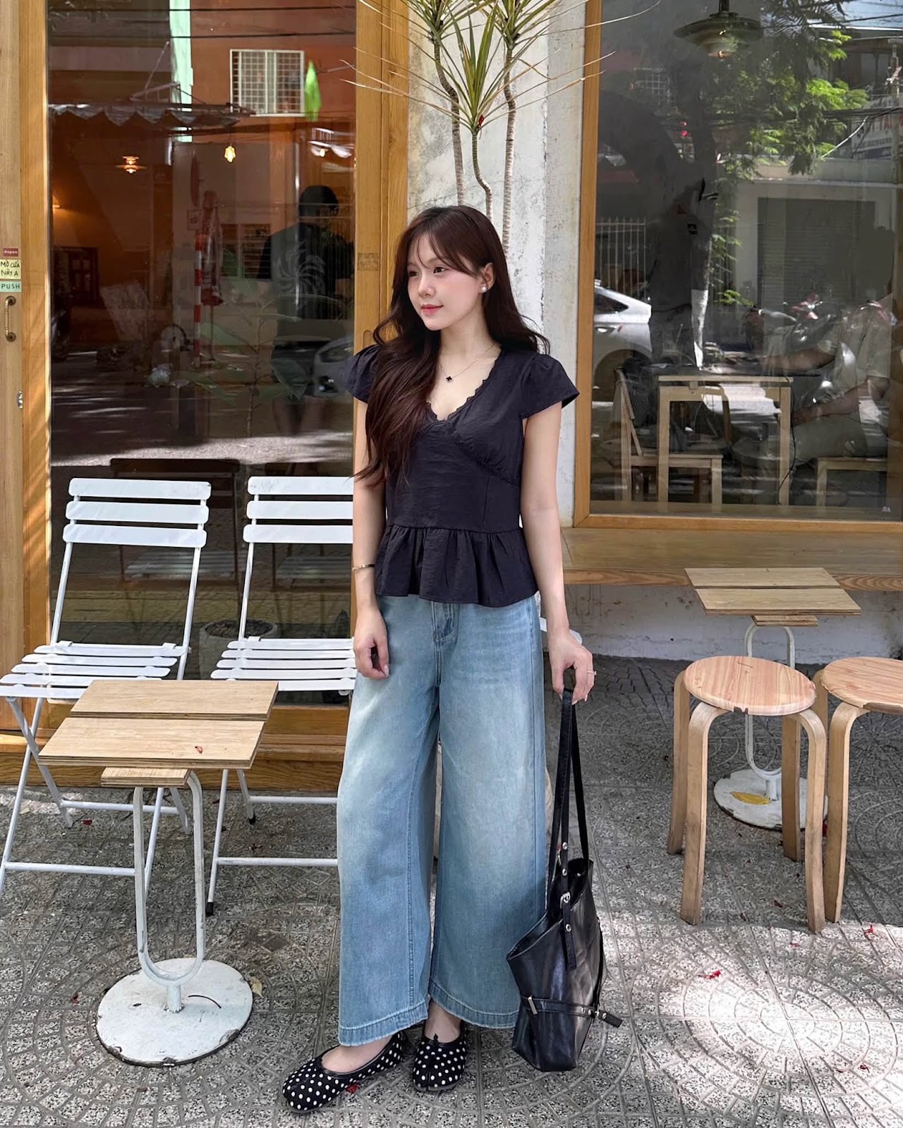 Áo kiểu vải ngắn tay cổ tim viền ren XONXEN SHOP 80508 – Image 4