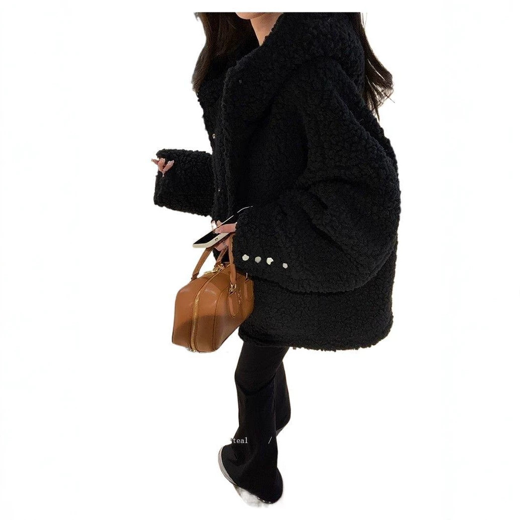 Faux shearling coat with hood, lined