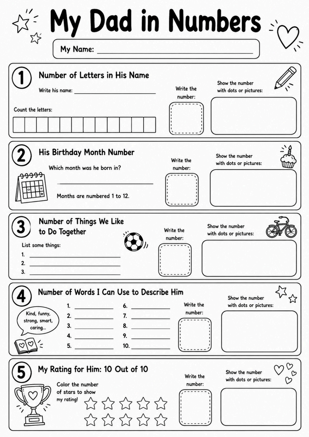 My Dad in Numbers Worksheet
