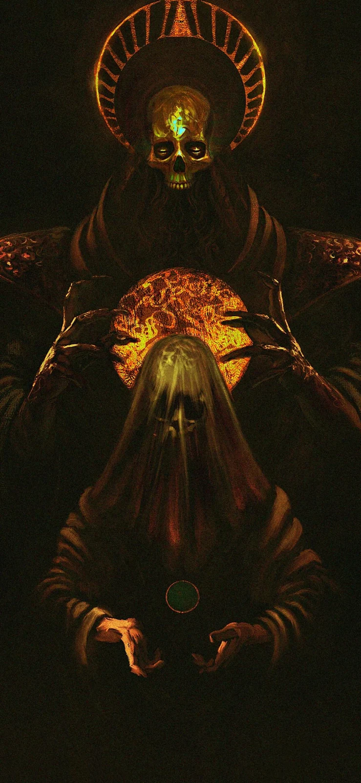 Dark Deity With The Fire Orb - Dark Digital Art Full HD iPhone Wallpaper (1090x2360)