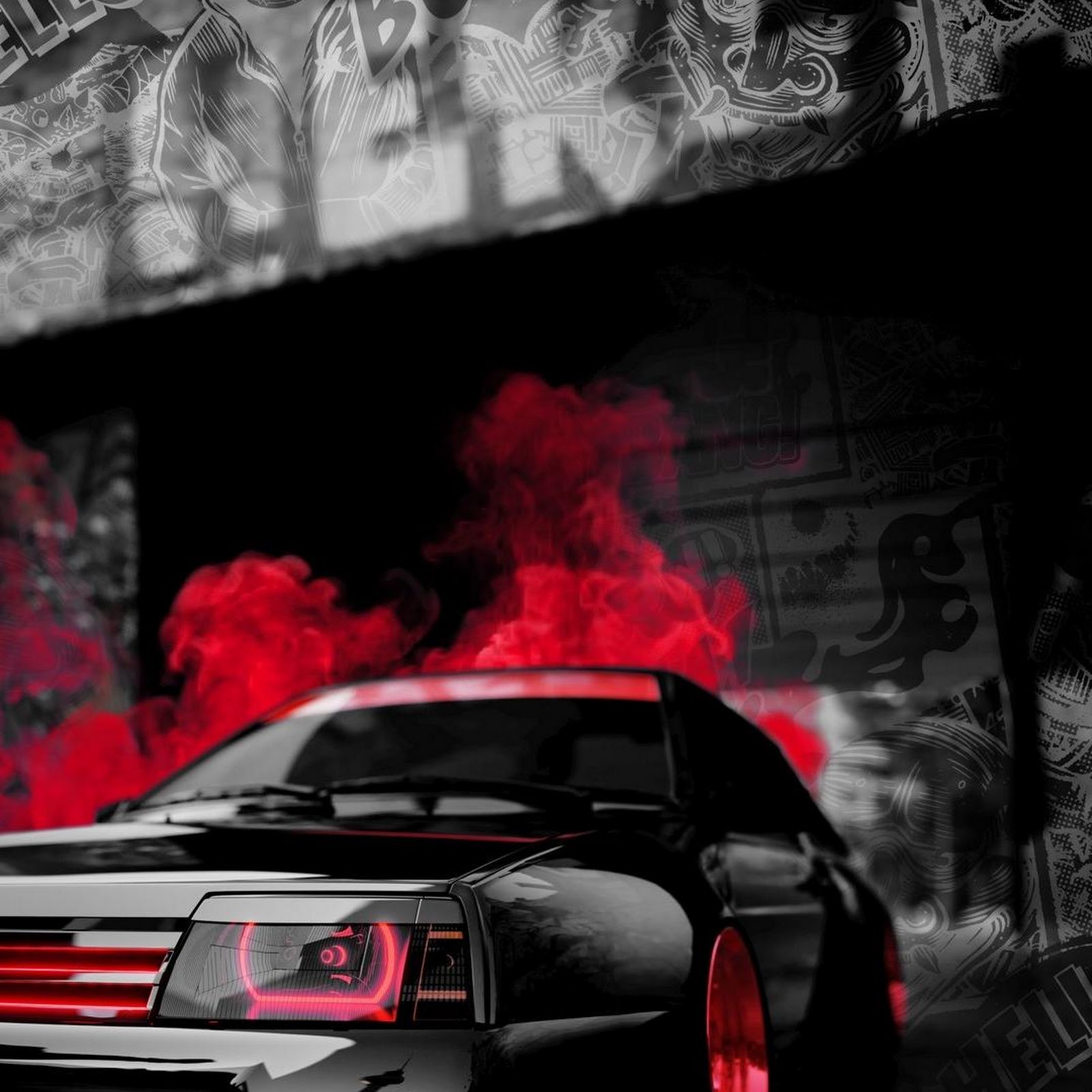 Download Custom Black Sports Car Red Glow Full HD iPhone