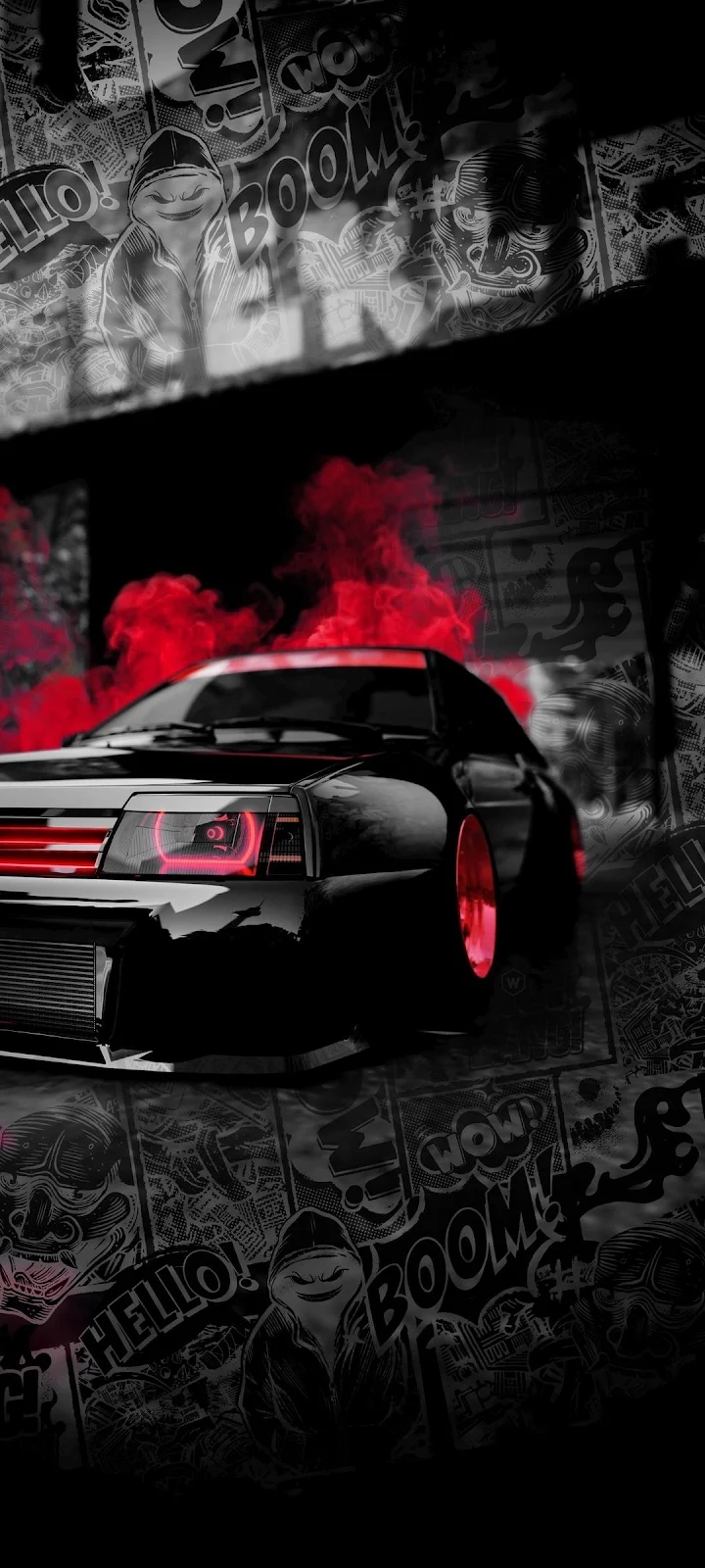Custom Black Sports Car Red Glow - Digital Car Art Full HD iPhone Wallpaper (1080x2400)