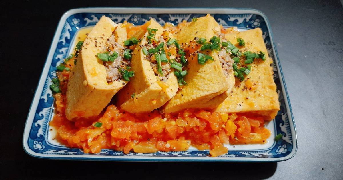 Đậu hũ dồn thịt xốt cà chua
