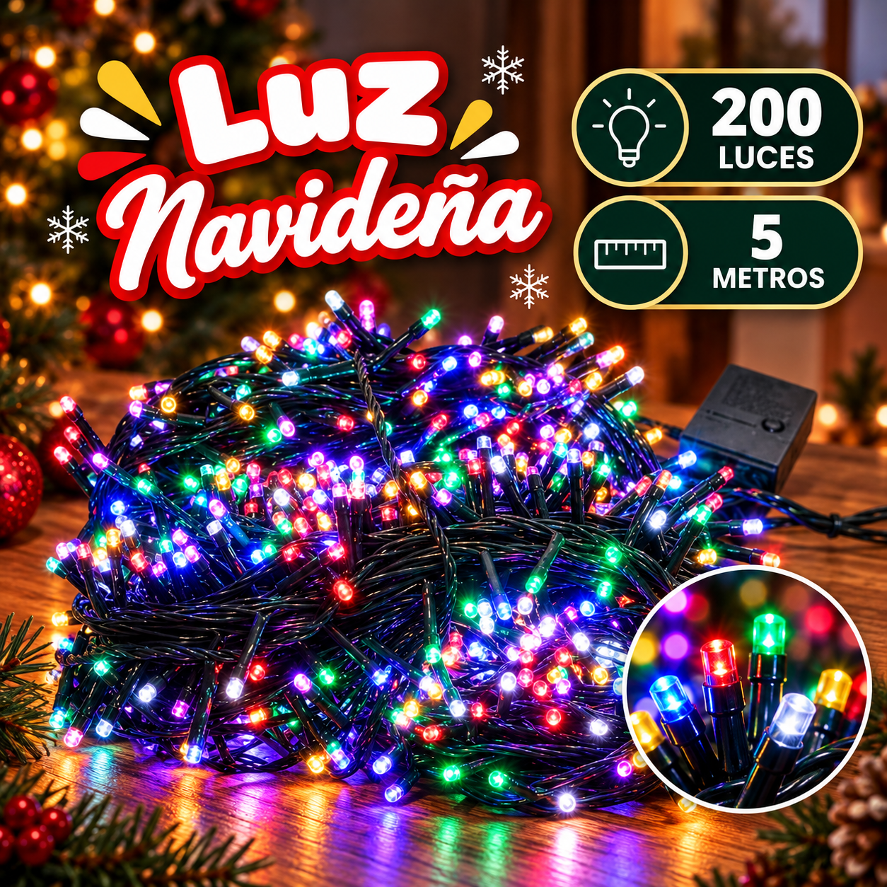 Serie de 200 luces LED multicolor 8 mm con controlador