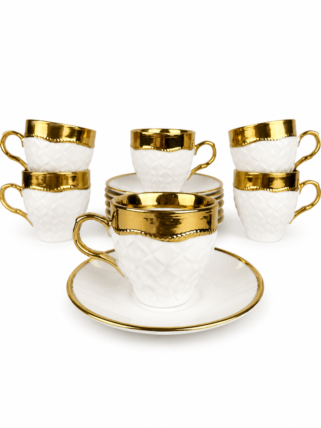 Juego De Pocillos Con Plato Fondo Dorado X 6 De 4.2 Pulgadas 100Ml — imagen 1