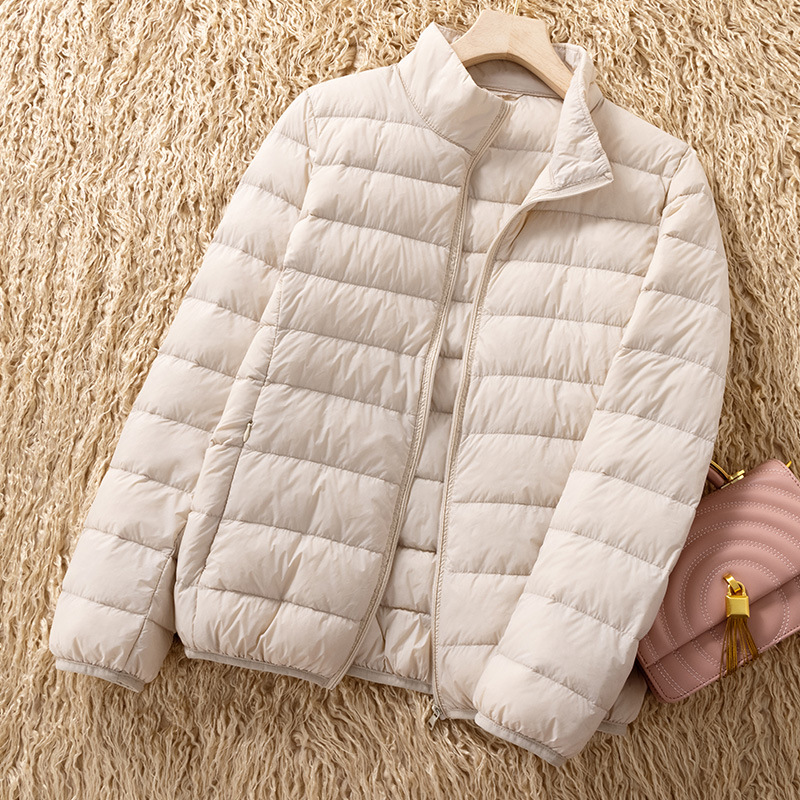 Lightweight women's down jacket with stand-up collar