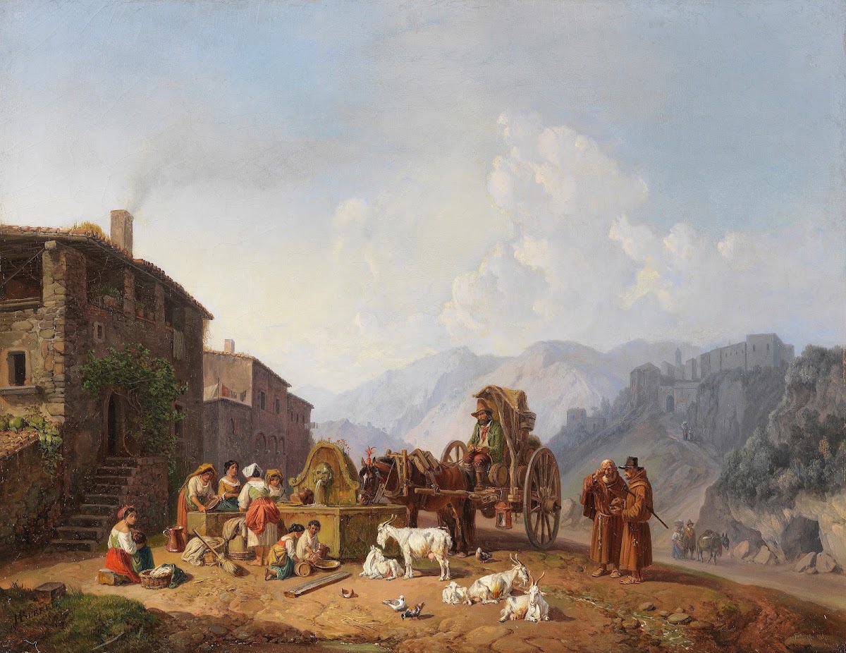 Am Dorfbrunnen in den italienischen Bergen 1852