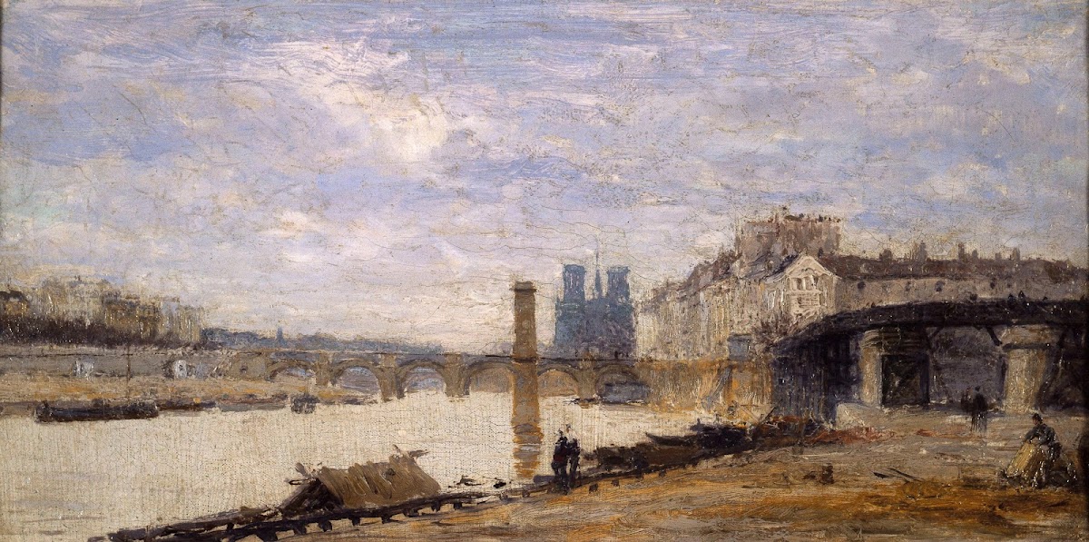 Le Pont de la Tournelle lIle Saint Louis et lEstacade vus de lîle Louviers 1877