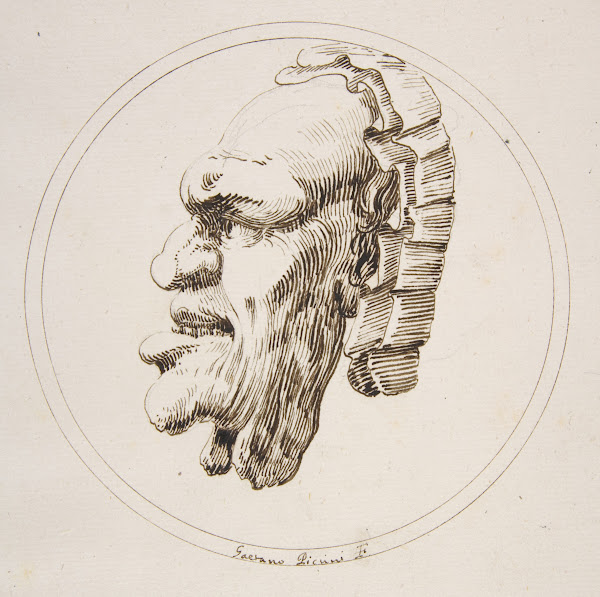 Human Mask Looking to the Left within a Circle 1727