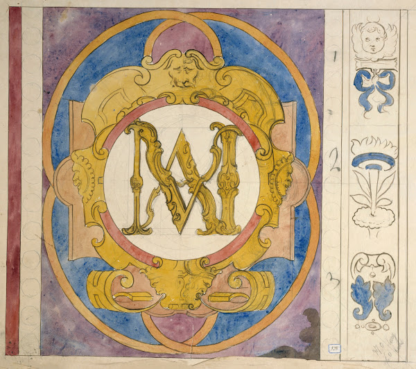Relevé dun panneau de vitrail du XVIIe siècle orné dun monogramme