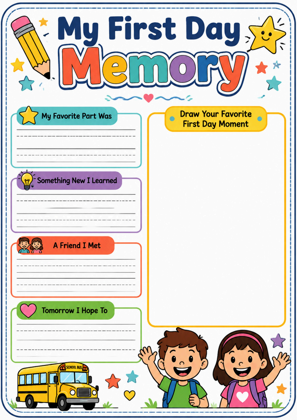 My First Day Memory Worksheet