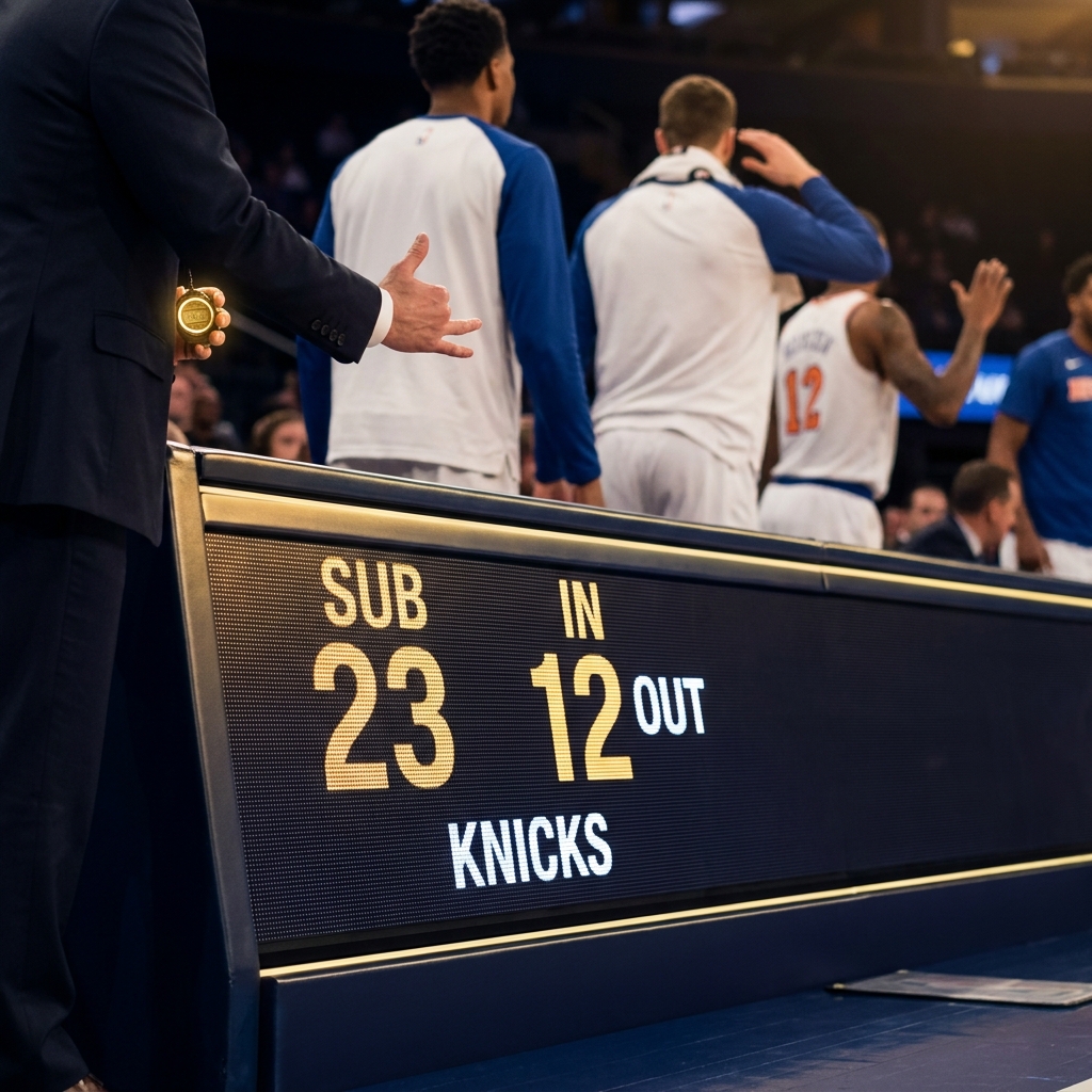 Close up substitution board on NBA bench showing rotation changes and bench closing minutes Why Garbage Time Matters for NBA Spreads