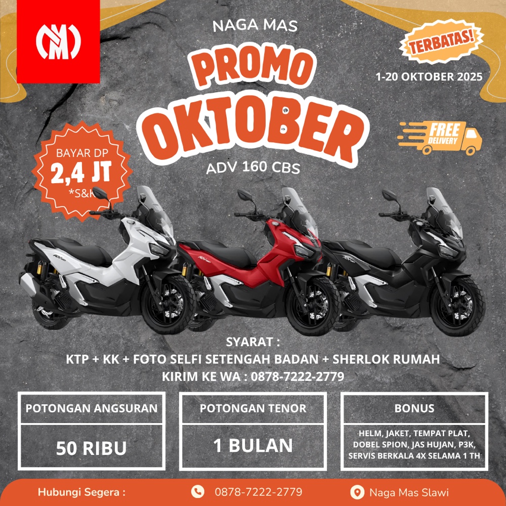 BROSUR PROMO MOTOR HONDA ADV 160 BULAN OKTOBER 2025 AREA SLAWI TEGAL BREBES BUMIAYU