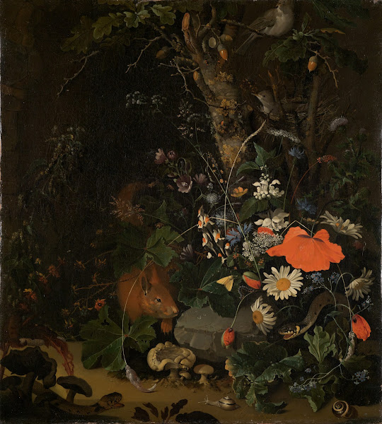 Dickicht mit Blumen und Tieren ca 1700