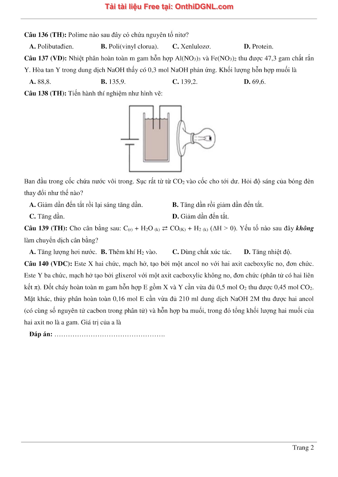 260 bài tập môn Hóa học - Ôn thi ĐGNL ĐHQG Hà Nội Phần 4