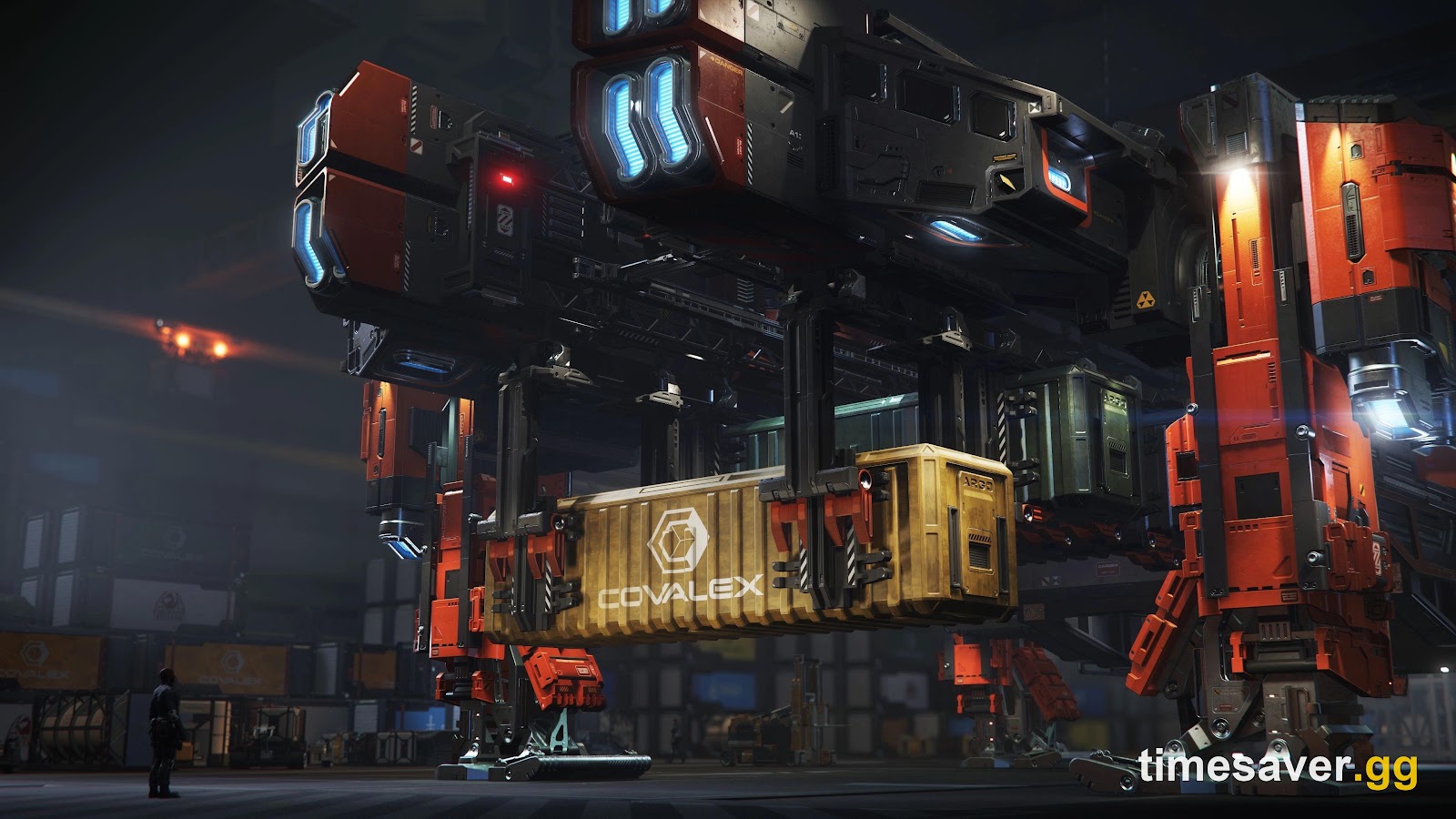 Star Citizen cargo hauling — an ARGO RAFT lowering a Covalex SCU cargo container in Alpha 4.10.1
