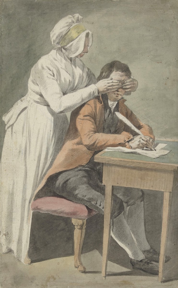 Meisje bedekt de ogen van een jongeling 1709   1789