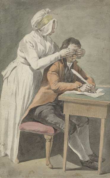 Meisje bedekt de ogen van een jongeling 1709   1789