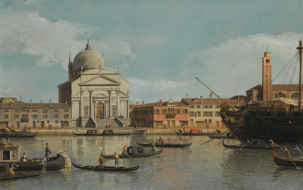 Venice A View Of The Churches Of The Redentore And San Giacomo With A Moored Man