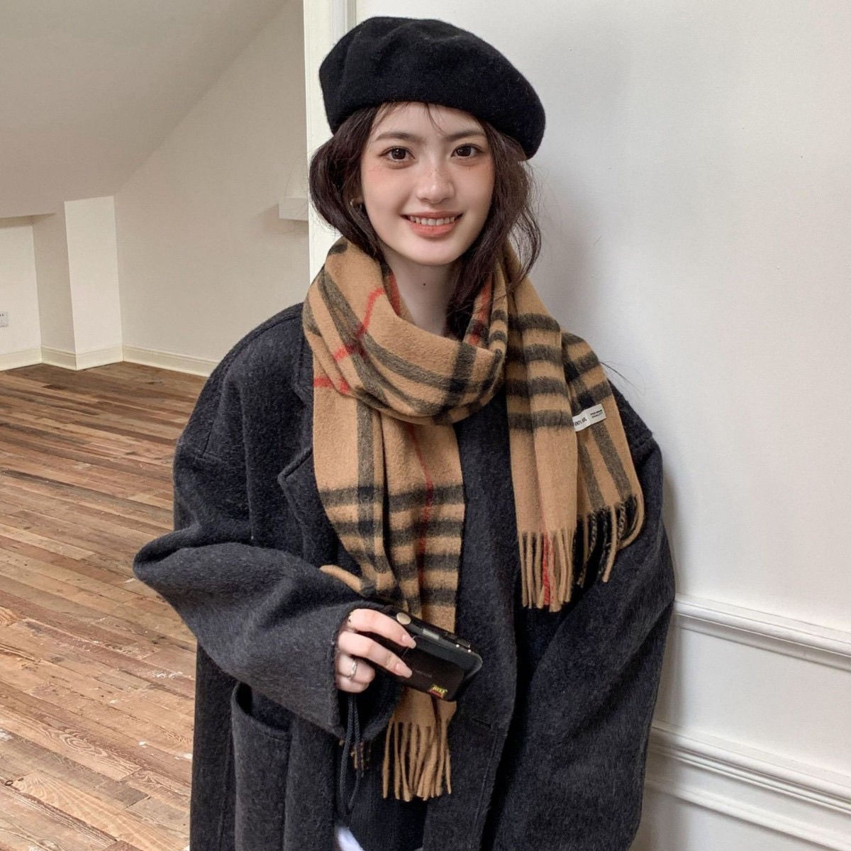 Wool Scarf, checked, 180x30cm