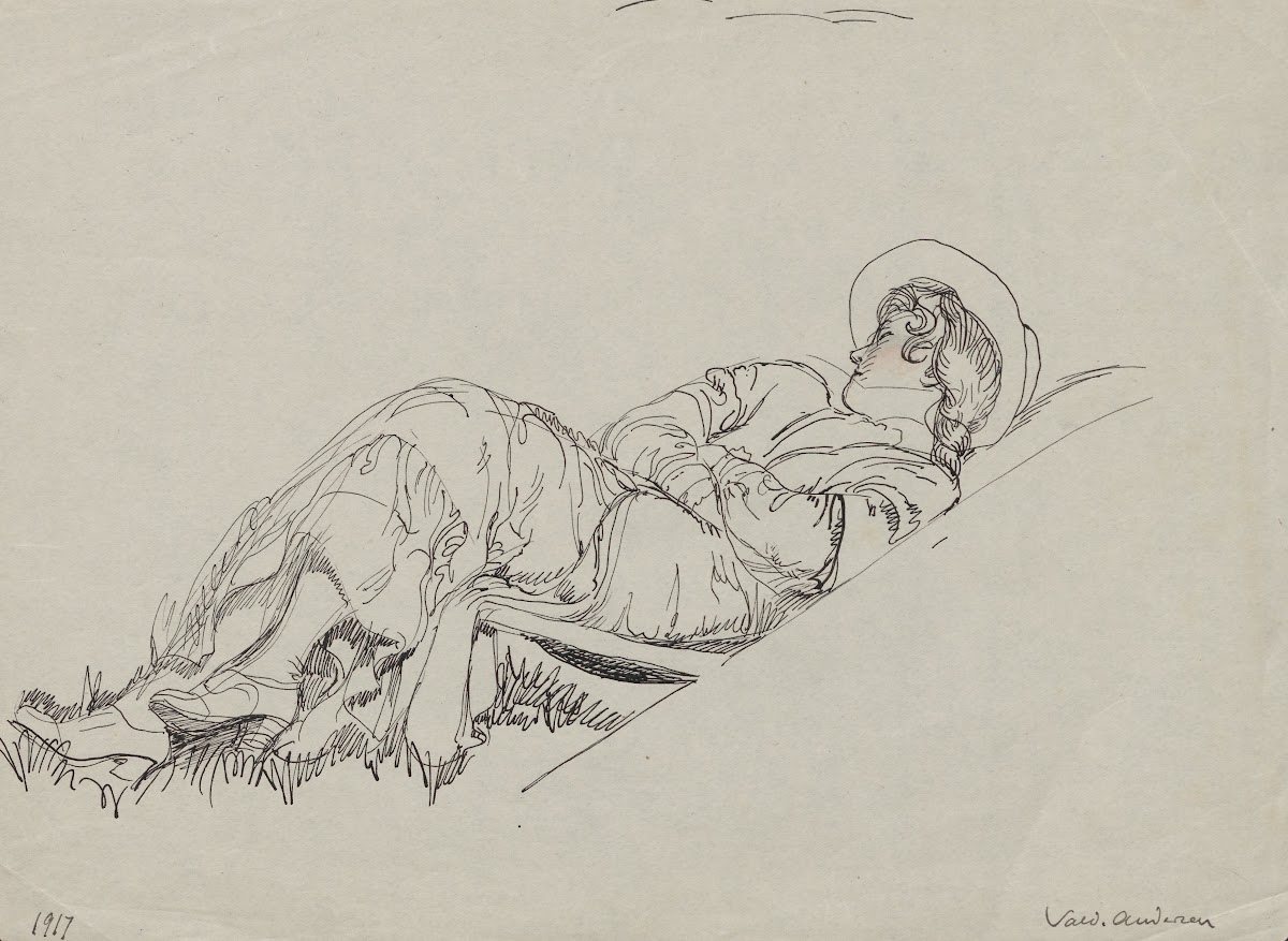 Marie Emilie Andersen sleeping in a garden chair 1895 1928