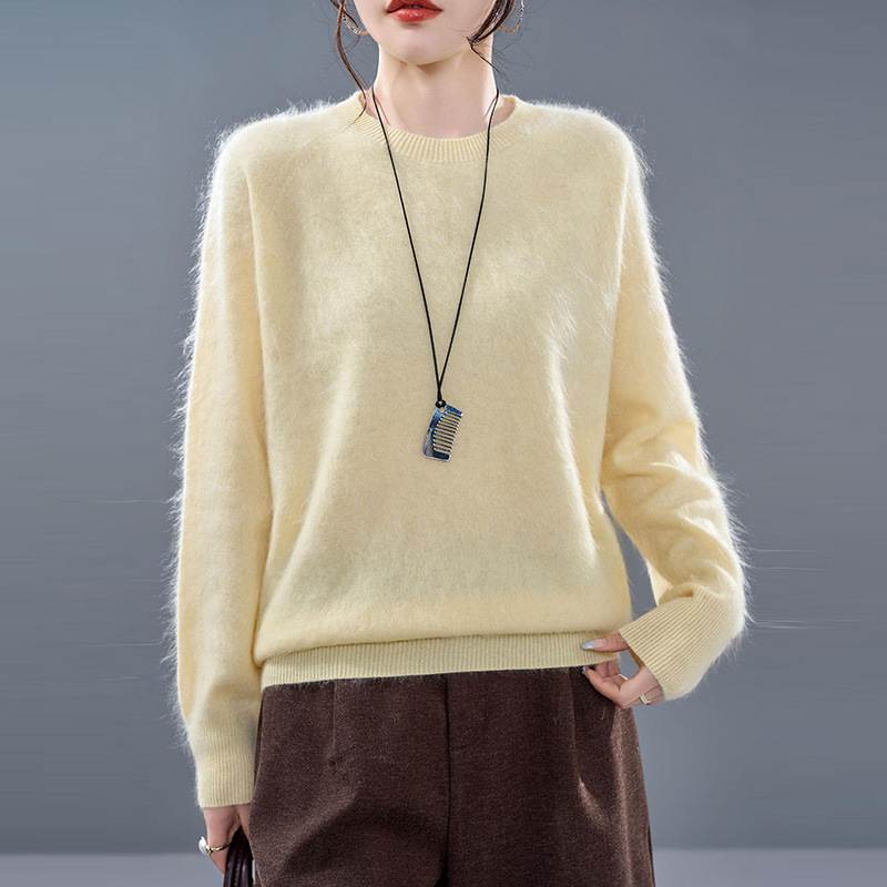 Women's Cashmere Wool Sweater, Brushed, Round or V-Neck