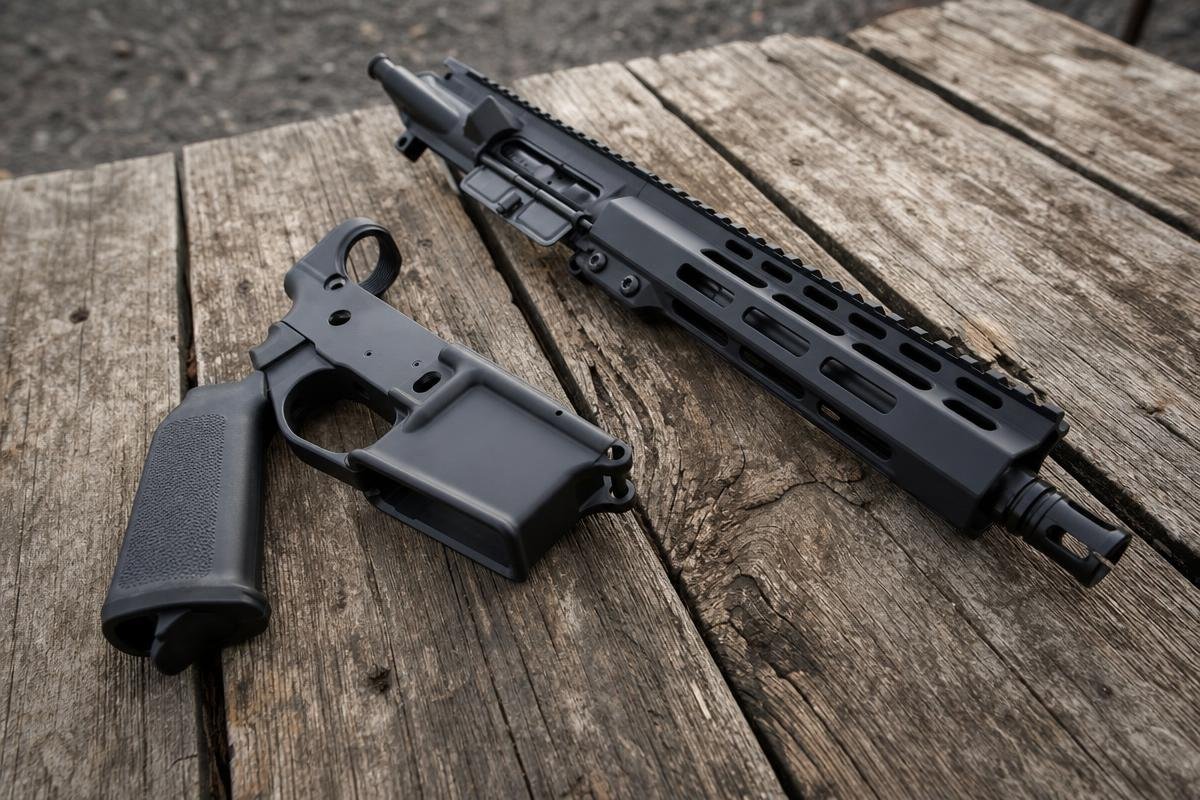 AR-15 stripped upper receiver beside a complete upper assembly