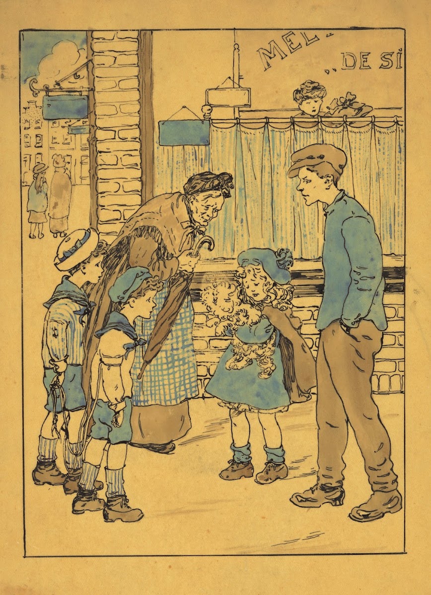 Meisje met hond op een straathoek 1915