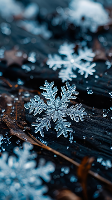 Delicate Snowflake Resting on Dark Wooden Surface - Free mobile Wallpaper