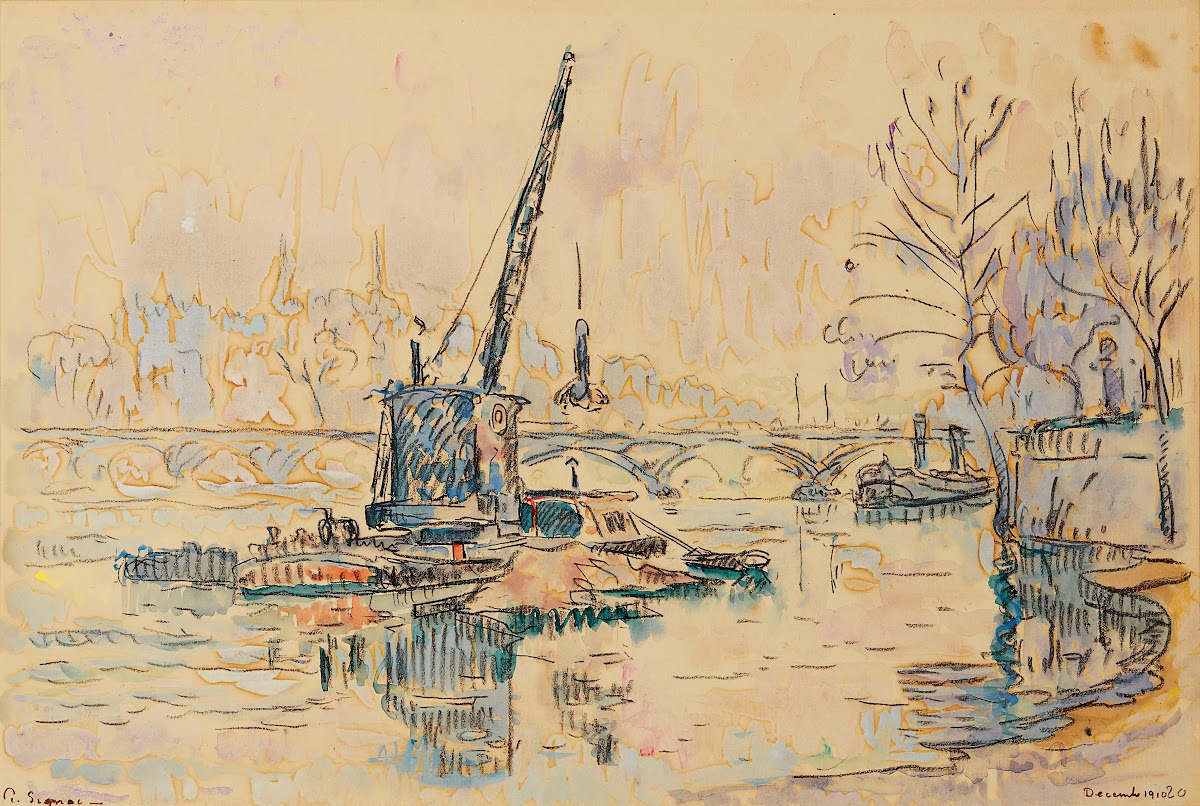 Paris La Seine au Quai Malaquais the crane 1910