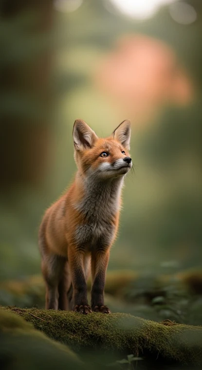 Young Fox Looking Up in Forest