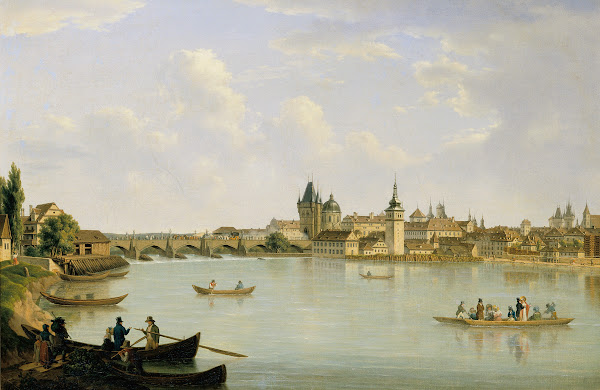 Ansicht von Prag mit der Moldaubrücke Karlsbrücke 1831